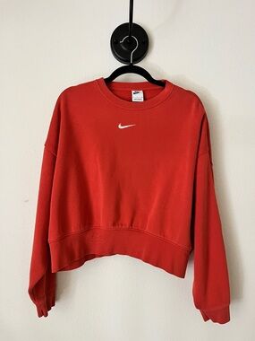 Nike Orange Phoenix Cropped Crew Sweatshirt with White Swoosh